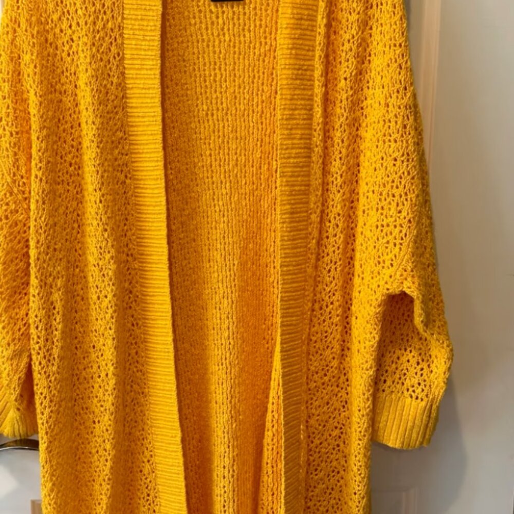 Torrid Yellow Open Stitch Pointelle Knit Cardigan Sweater 3X 22-24 - Picture 4 of 5